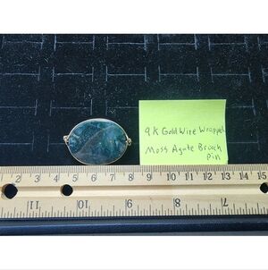 Antique 9k Gold/Moss Agate Brooch Pin Tested+ Rare Color